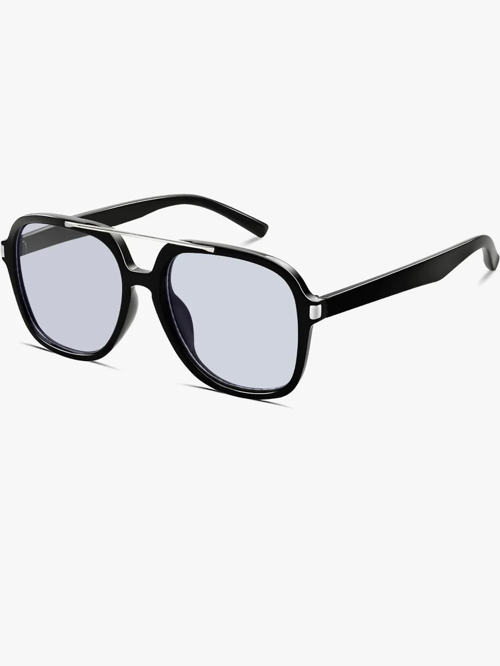 Black Aviator Sunglasses with Silver Bridge Unisex